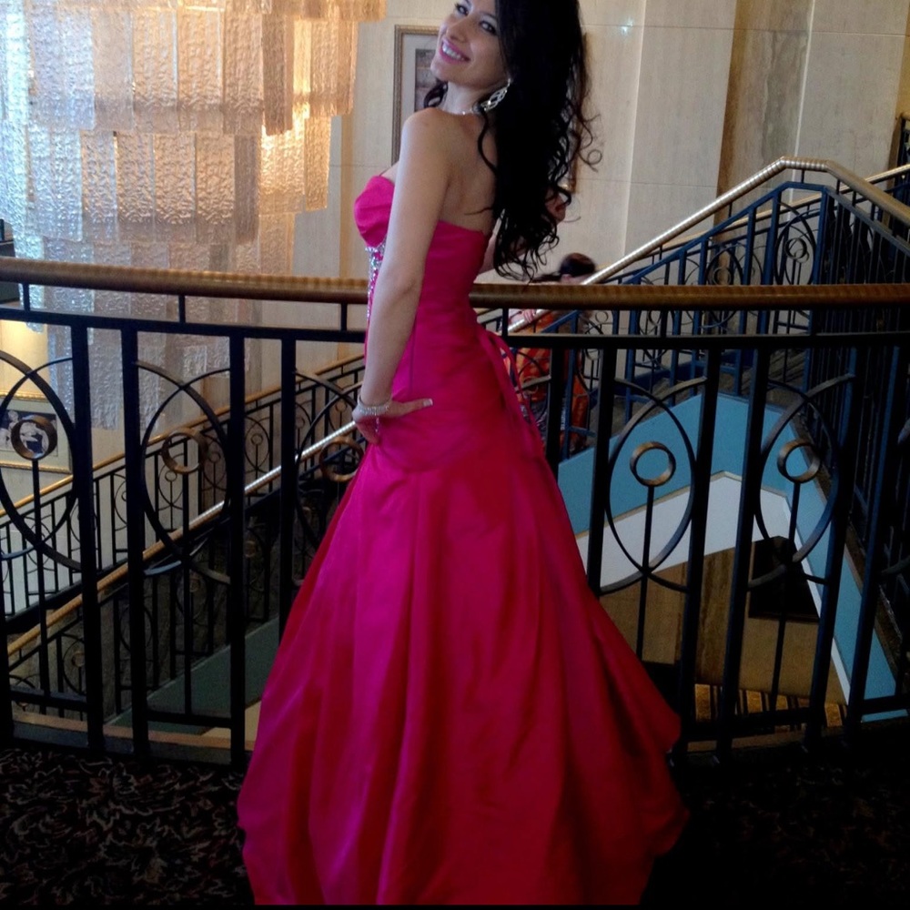 Fuchsia Beaded Evening Gown • Prom / Ball Gown • Corset Back • Formal Dress
